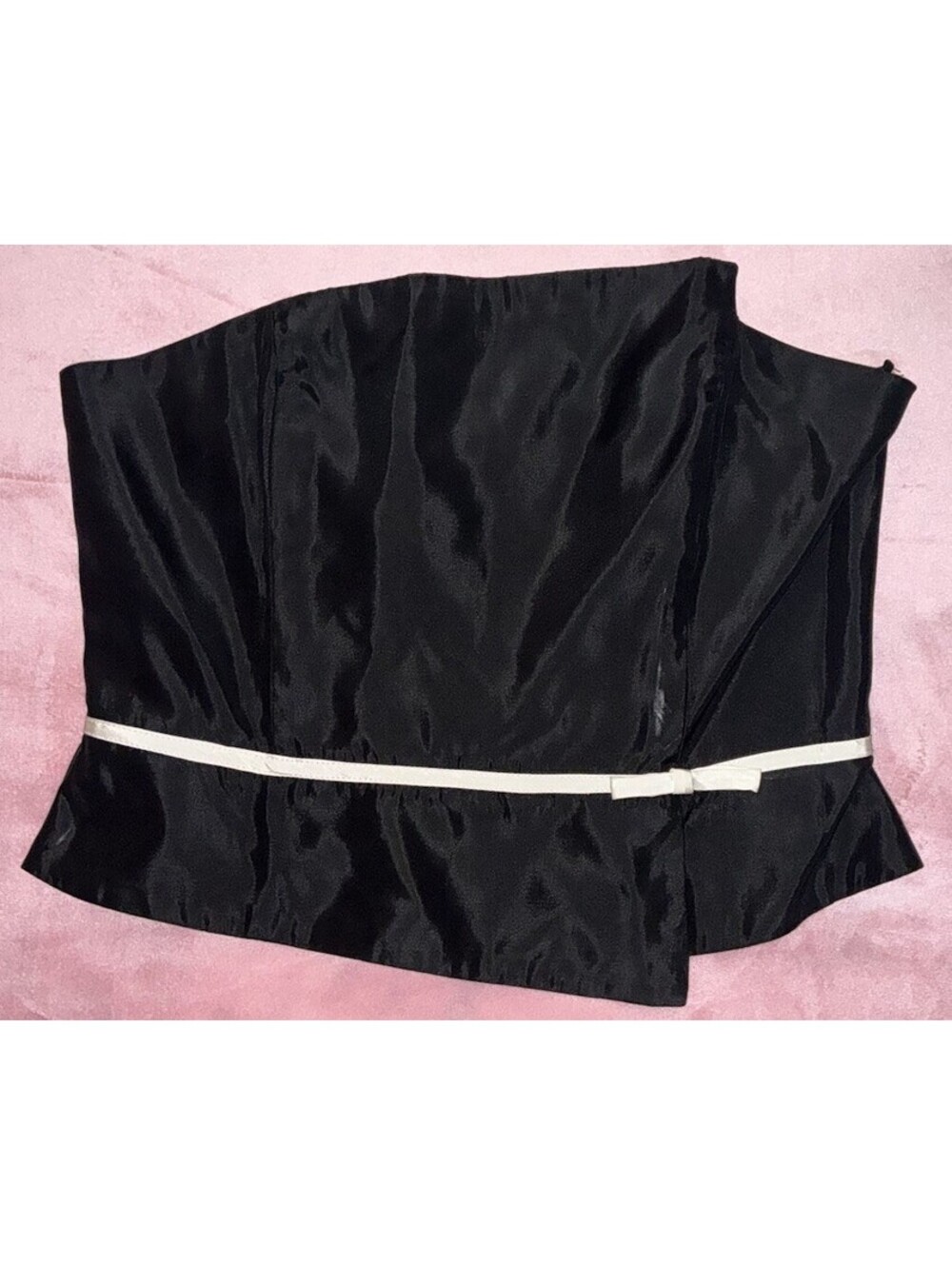 Vintage Jessica McClintock Black Acetate Satin Top – White Bow Coquette Sz 14